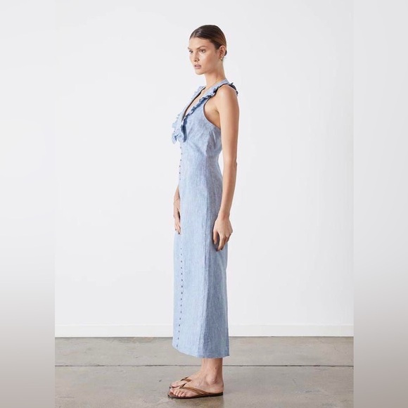 JOSLIN STUDIO Ava Halter Linen Midi Dress US6/UK10 $675 NEW! - Picture 6 of 10